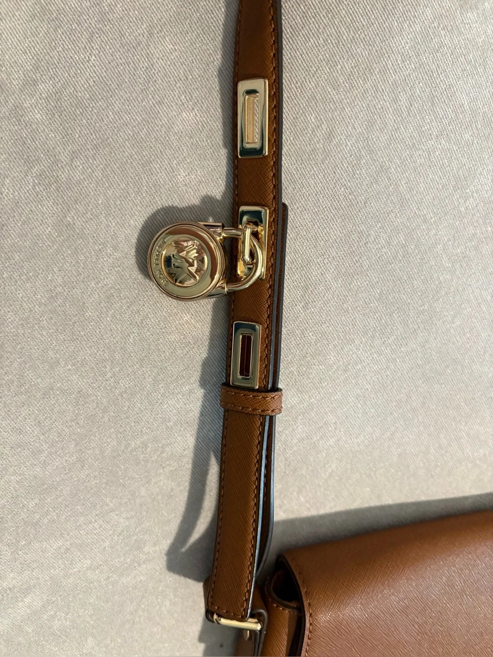 MICHAEL KORS Saddle Crossbody in Cognac Brown with Gold Hardware